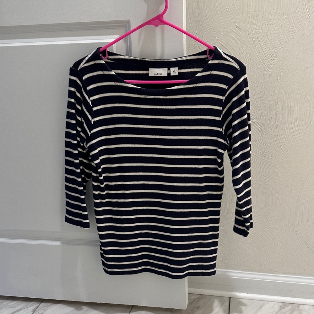 L.L. Bean Women's Black and White Striped Long Sleeve Top